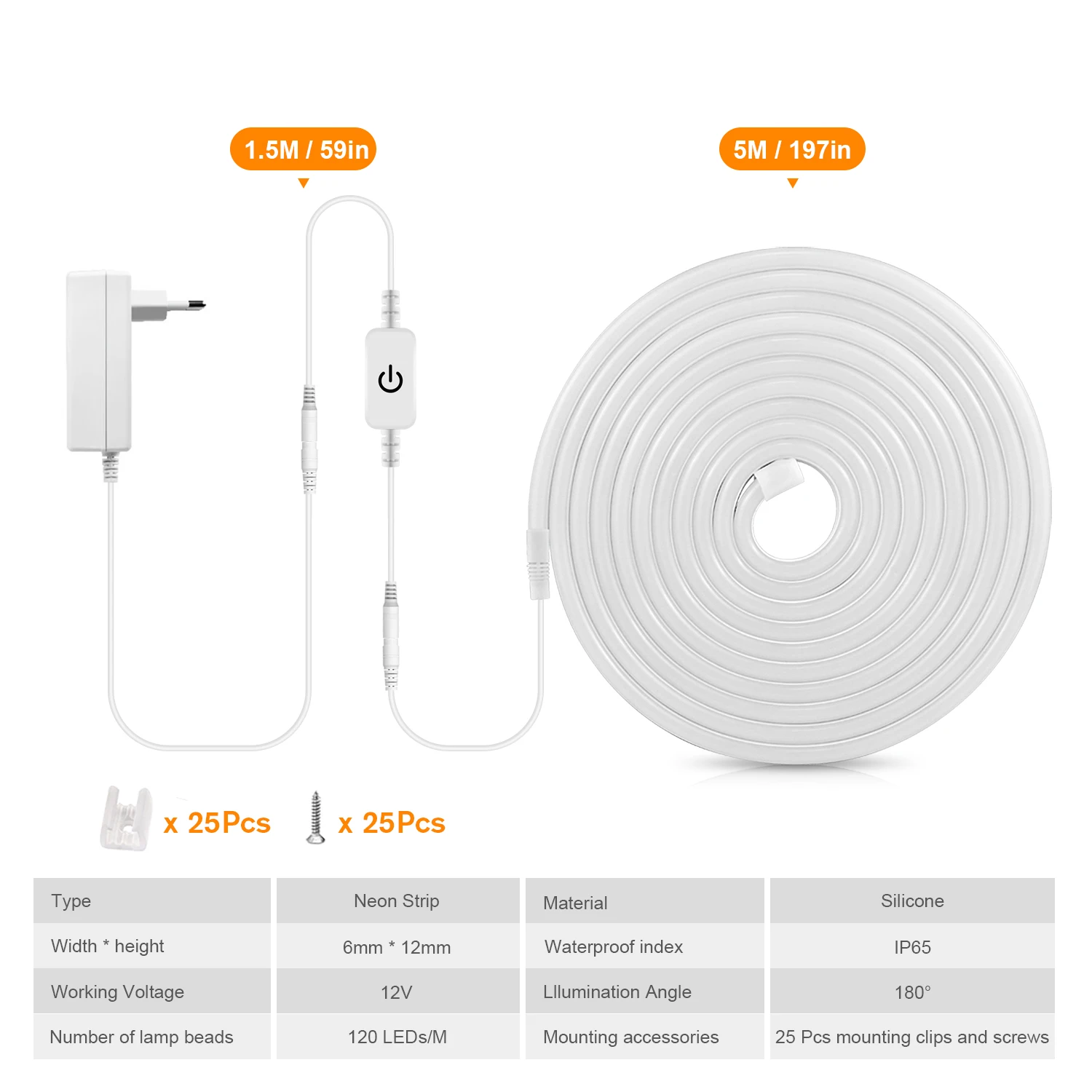 12V/24V Neon LED Strip, 1/2/3/4/5/10M IP65 Waterproof Neon Strip, With Touch Dimmer Controller For Indoor Outdoor Decor Lighting