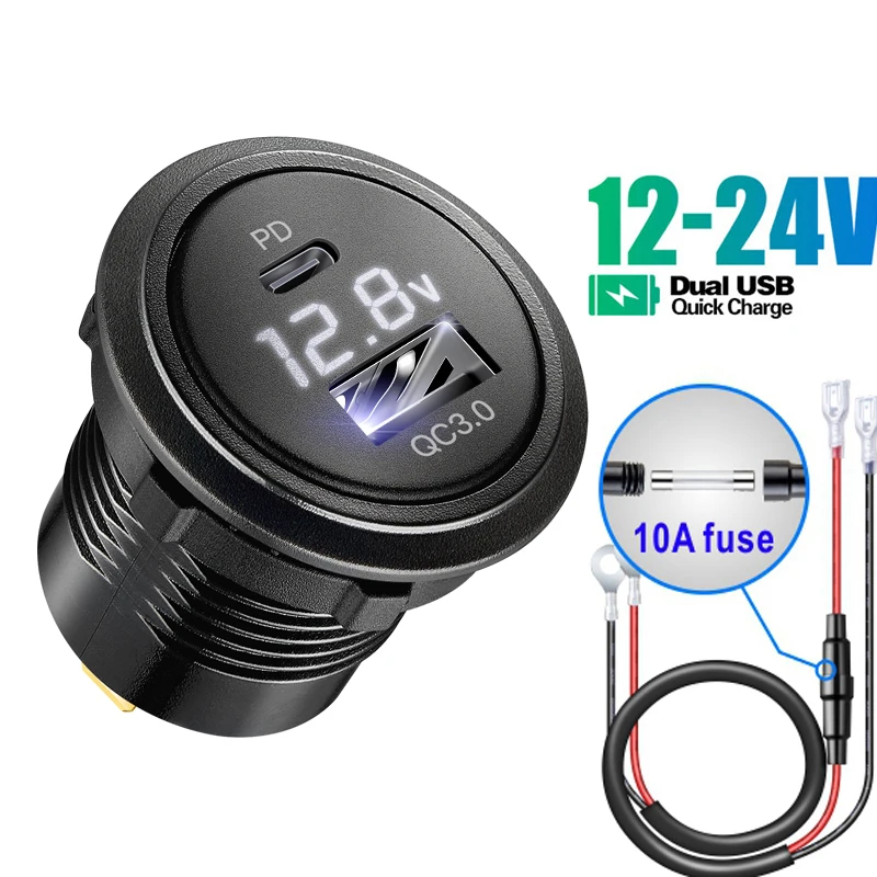 12v usb outlet 12V/24V Quick Charge 3.0 Dual USB Car Charger Socket With Voltmeter Fast Quick Charge Adapterd for motorcycle