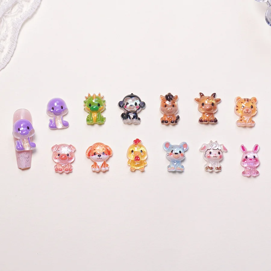 50/100/200 Stück, japanische Cartoon-Tiere, niedlich, 3D, Tierkreiszeichen, Harz, DIY, Nagelzubehör, zum Aufkleben auf Nägel – Detail 18