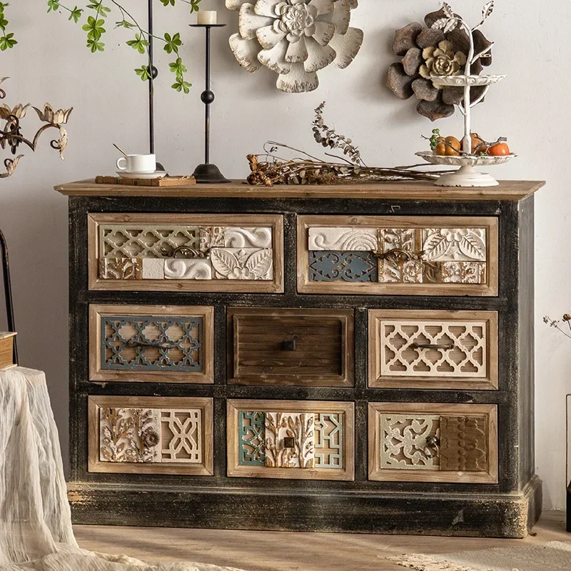 Luxury European Vintage Living Room Cabinets Carved Drawers Adornment Ark Wood Chest Buffet Sideboards Display Cabinets