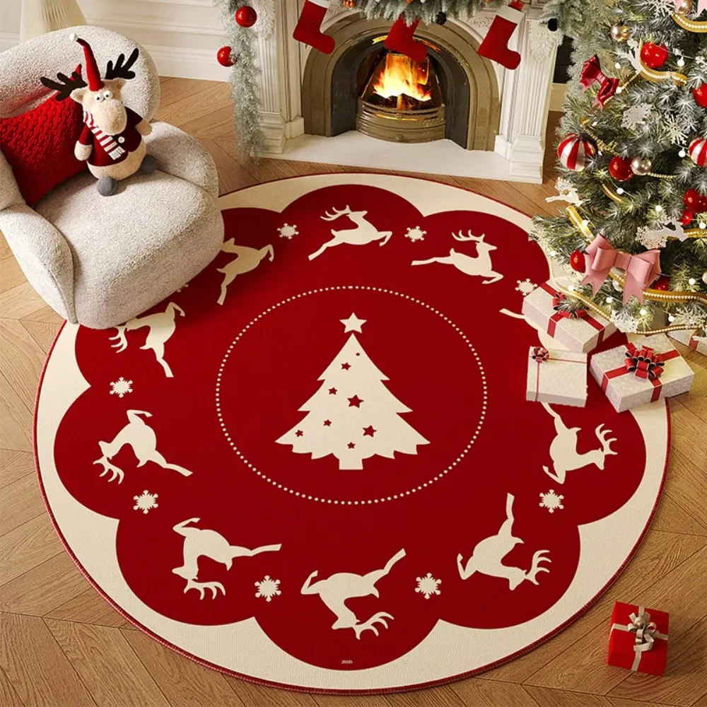 VIKAMA Christmas Atmosphere Round Rug Non-Slip Durable Living Room Sofa Mat Study Office Carpet Festive Home Decor
