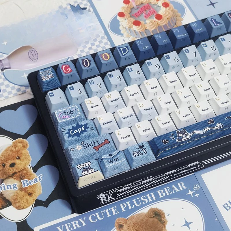 

Denim original height side engraved blue keycap small full set of pbt hot sublimation