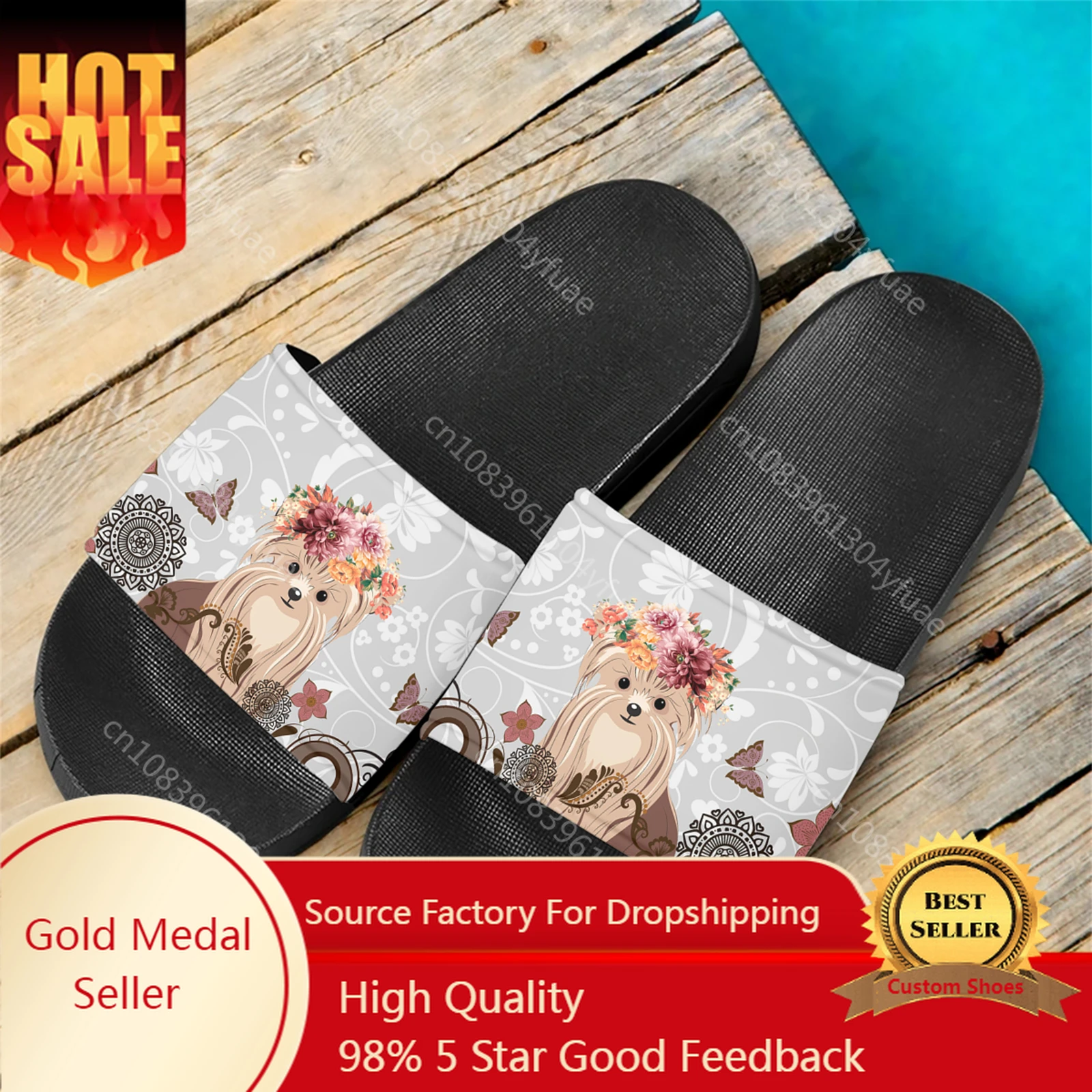 

Summer Comfortable Indoor Women Slides Cute Yorkshire Terrier Print Non-slip Casual Ladies Slippers Lightweight Female Sandals