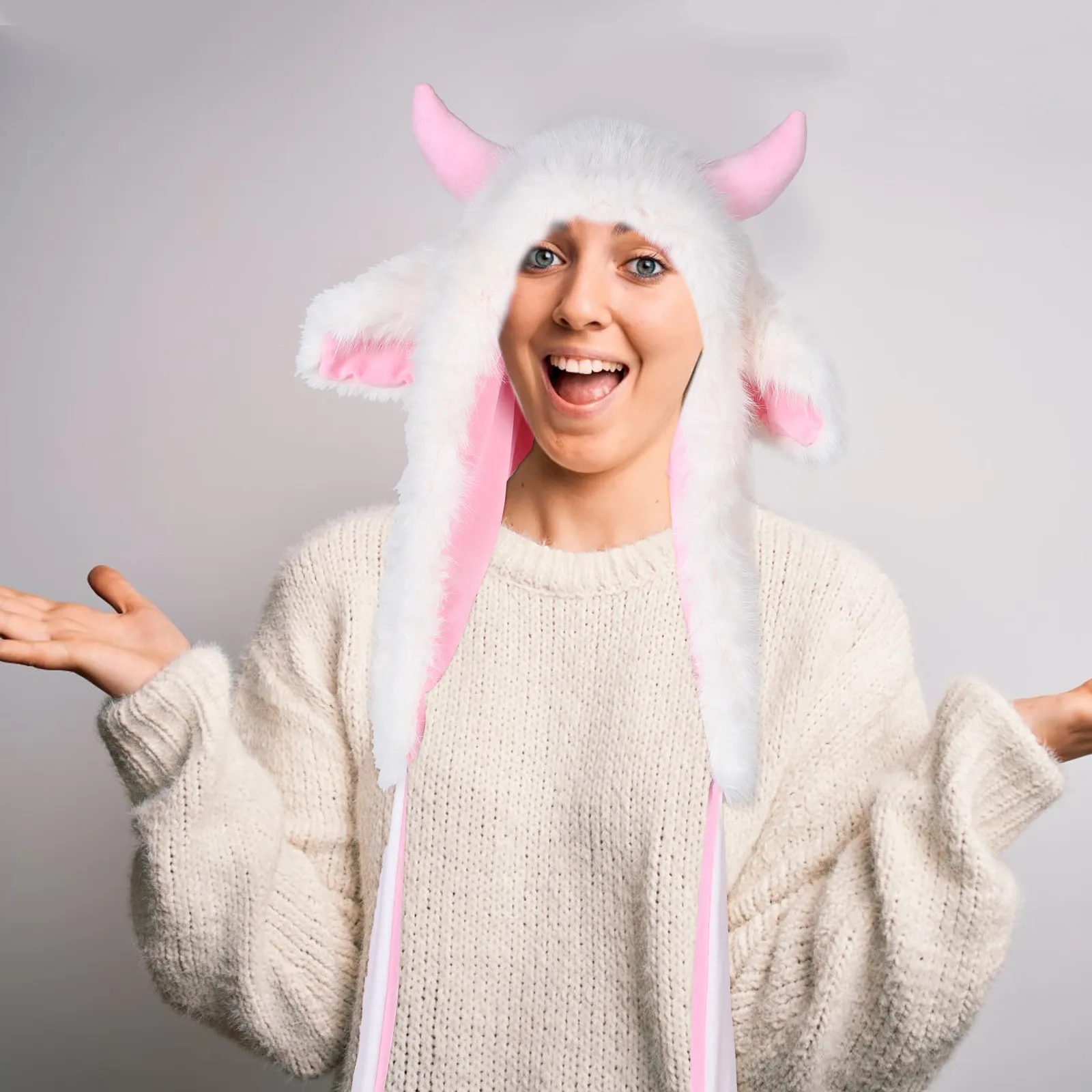 Conjunto de Gorro e Cachecol de Chifres de Boi Macios, Bonito e Quente para o Inverno, Chapéu de Fantasia de Animal para Crianças e Adultos, Uso em Festas, Gorros Engraçados para Adolescentes