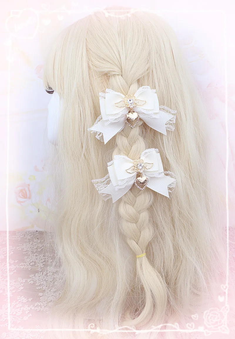 1 คู่น่ารักปีกผมคลิป MINE Series Y2K Loria ริบบิ้นลูกไม้ Hairpins Lolita สาว Kawaii อุปกรณ์เสริมผม Larme Kei