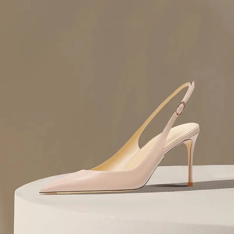 HLTINO Fashion Slingback with Buckle Strap Women Nude High Heeled Sandals with Matte Finish Summer Shoes Slip on Covered Toe