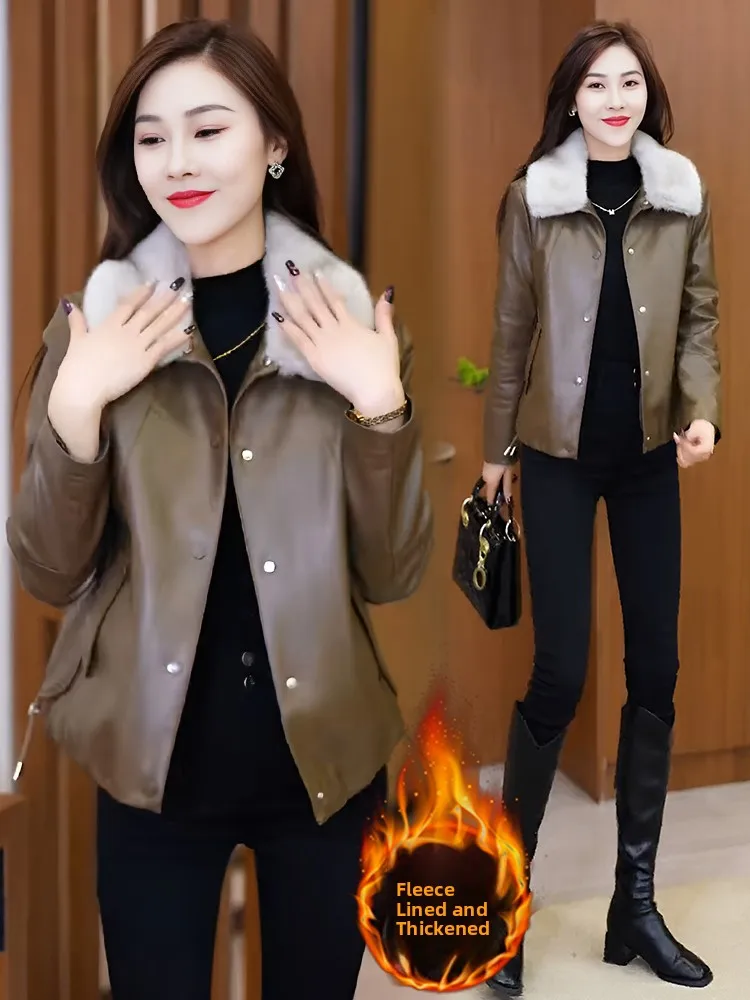 Faionable Thiened Fce Gefüttert ort Biker Jaet Damen Oberbekleidung Sli Vielseitiges Leder Jaet Herbst Winter Neu Ar...