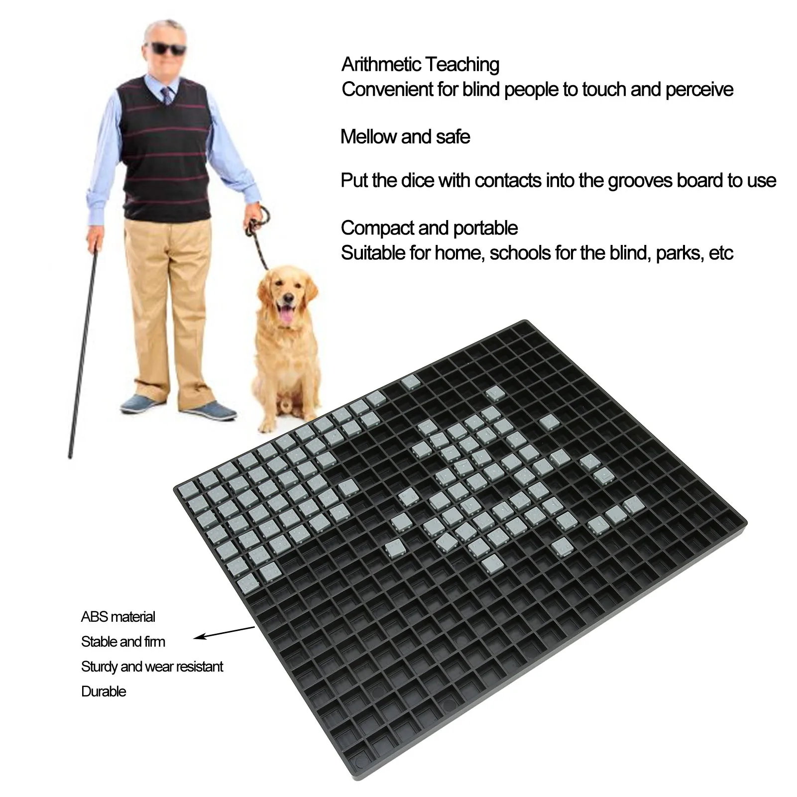 Arithmetic Board Home School Math Counting Educational Teaching Aid with Dice for Blind People Arithmetic Board with Dice