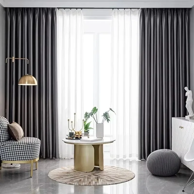 2024 New Simple Style Full Blackout Curtains for Living Room Bedroom Thickening Professional Blackout and Noise Reduction