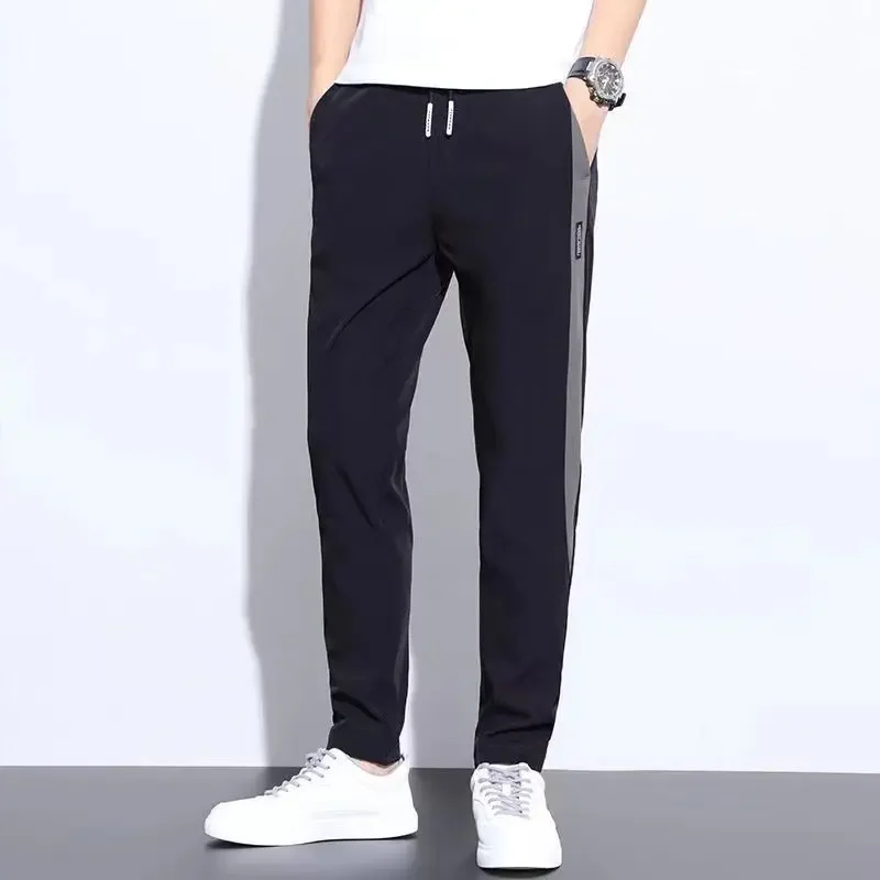 

Casual pants for men's new four sided elastic thin ice straight leg pants with light business stitching Korean slim fitting pant