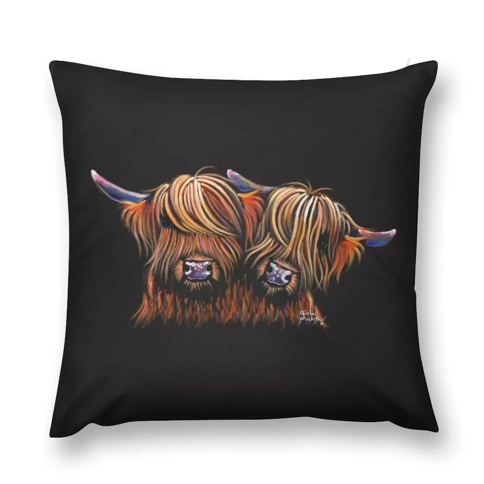 Scottish Highland Cow PRiNT ' PALS ' by Shirley MacArthur Throw Pillow Christmas Pillow Cusions Cover ornamental pillows pillow