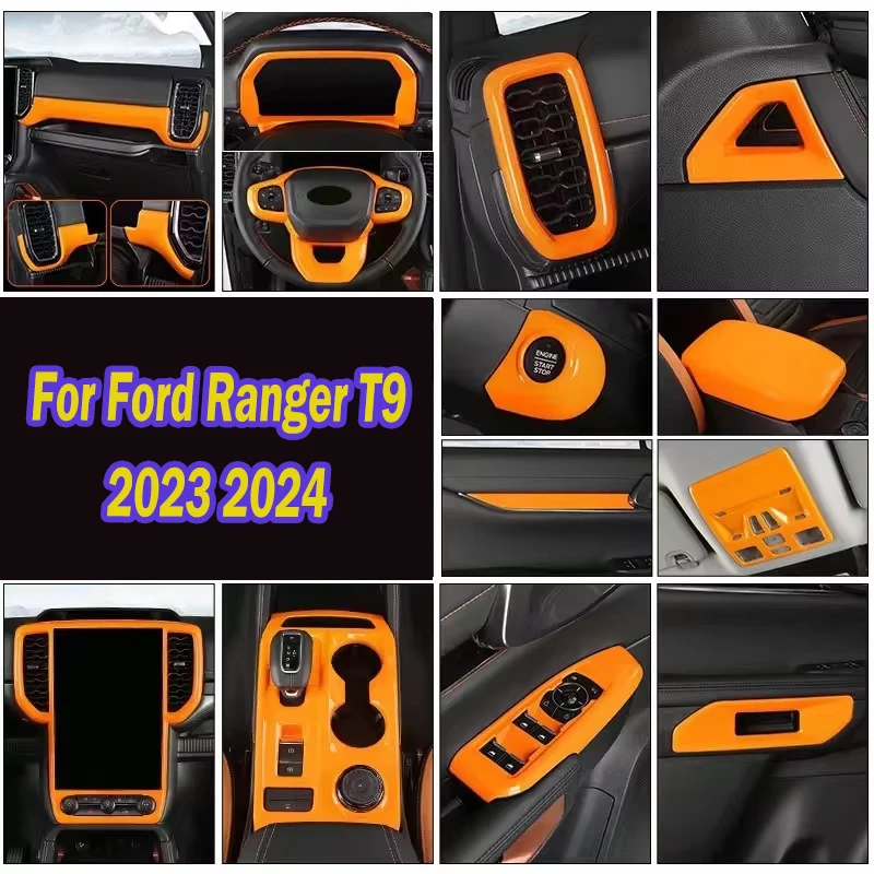 For Ford Ranger T9 2023 2024 Upgrade Inner Decoration Parts LHD Available Orange patten Interior Overlay Covers