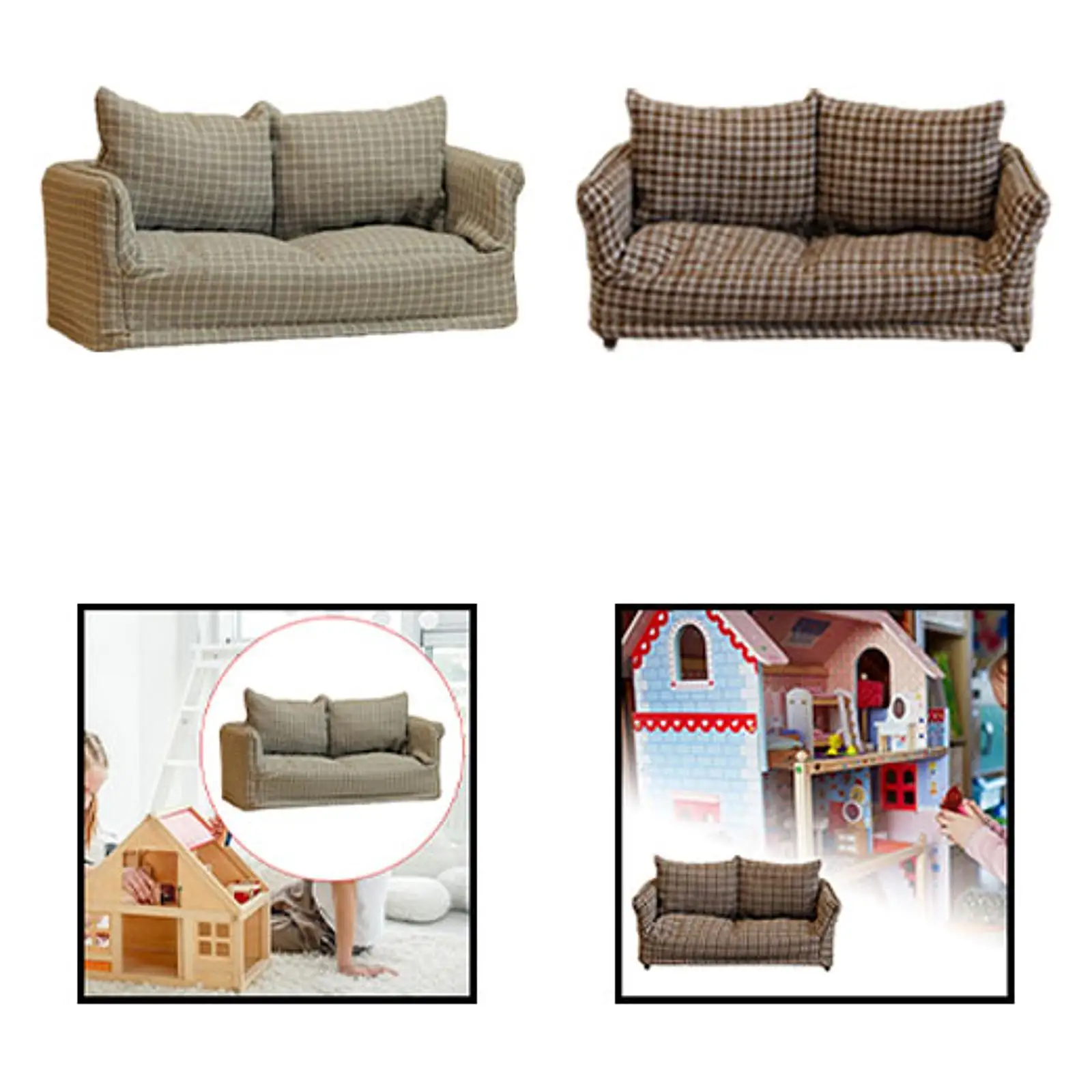 1/12 Dollhouse Couch Pretend Play Props Birthday Gift, Ornaments ,DIY Model Mini Couch Furniture Toy for Bedroom Doll House