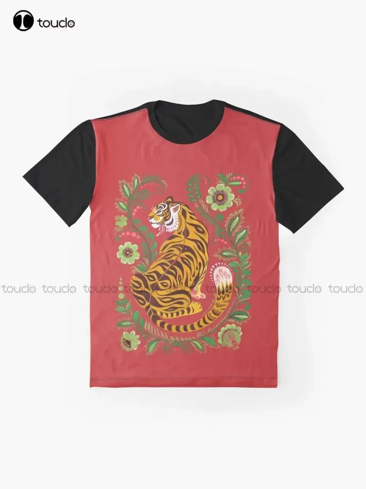 Tiger Folk Art Graphic T-Shirt Custom Aldult Teen Unisex Digital Printing Tee Shirts Custom Gift Xxs-5Xl Streetwear