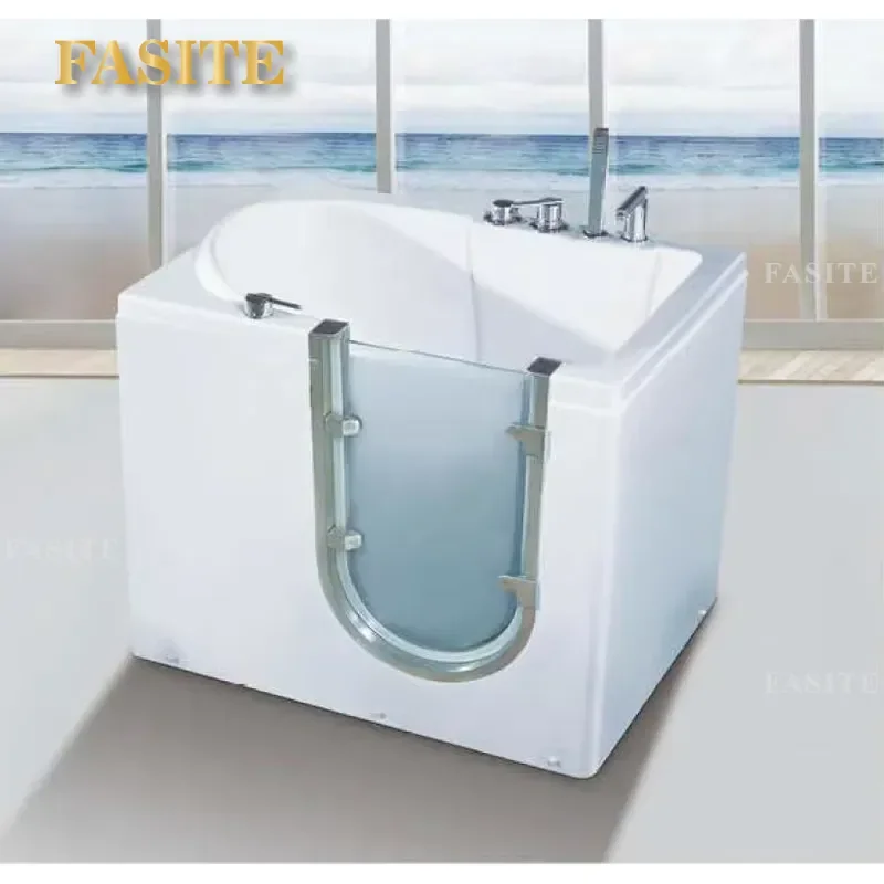 Acrylic Walk In Bathtub With Seat Heated Bubble Jet Spa Tub For Adults Small Bathroom Soaking Tub Hydrotherapy Massage