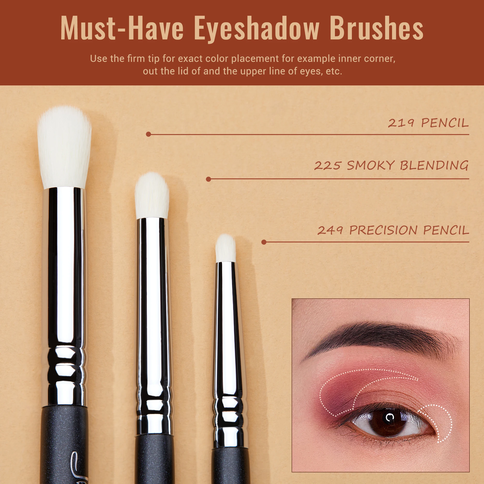 Jessup Eyes Brushes set, Eyeshadow Makeup Brush, Premium Synthetic Blending Shader Crease T340