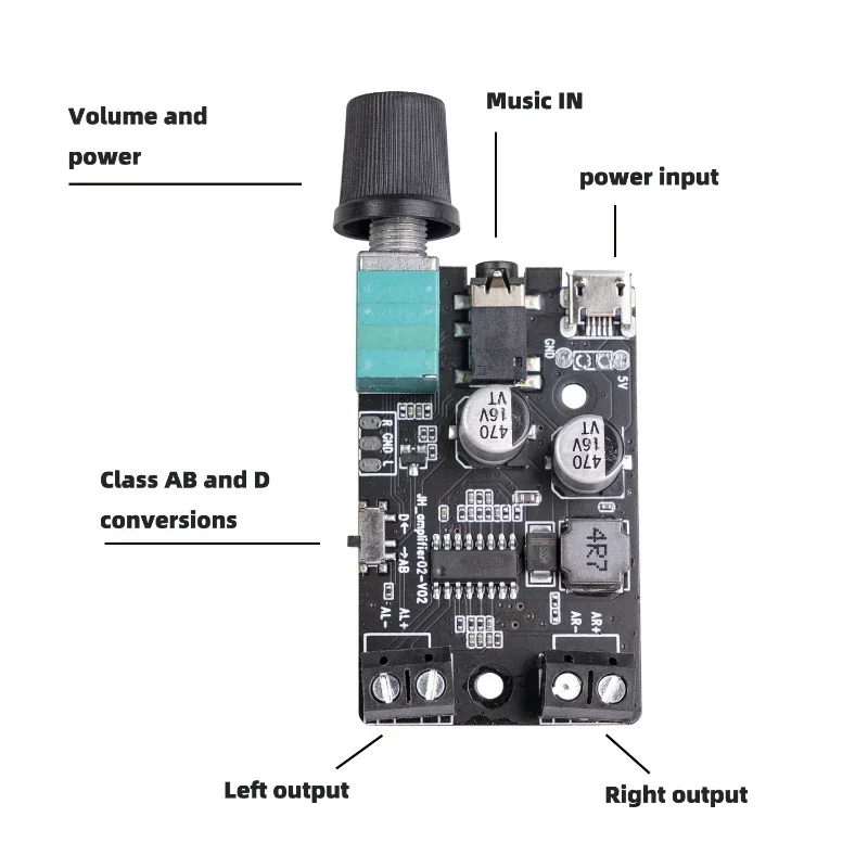 2x5W Digital Power Verstärker Bord AUX Lautsprecher DC 5V Dual Channel Stereo Home Musik Drahtlose modul Audio AMP Lautstärkeregler