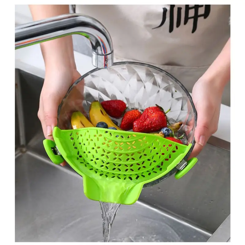 

Universal Silicone Clip-on Pan Pot Strainer Anti-spill Pasta Pot Strainer Food Grade Rice Fruit Colander Strainer Kitchen Items