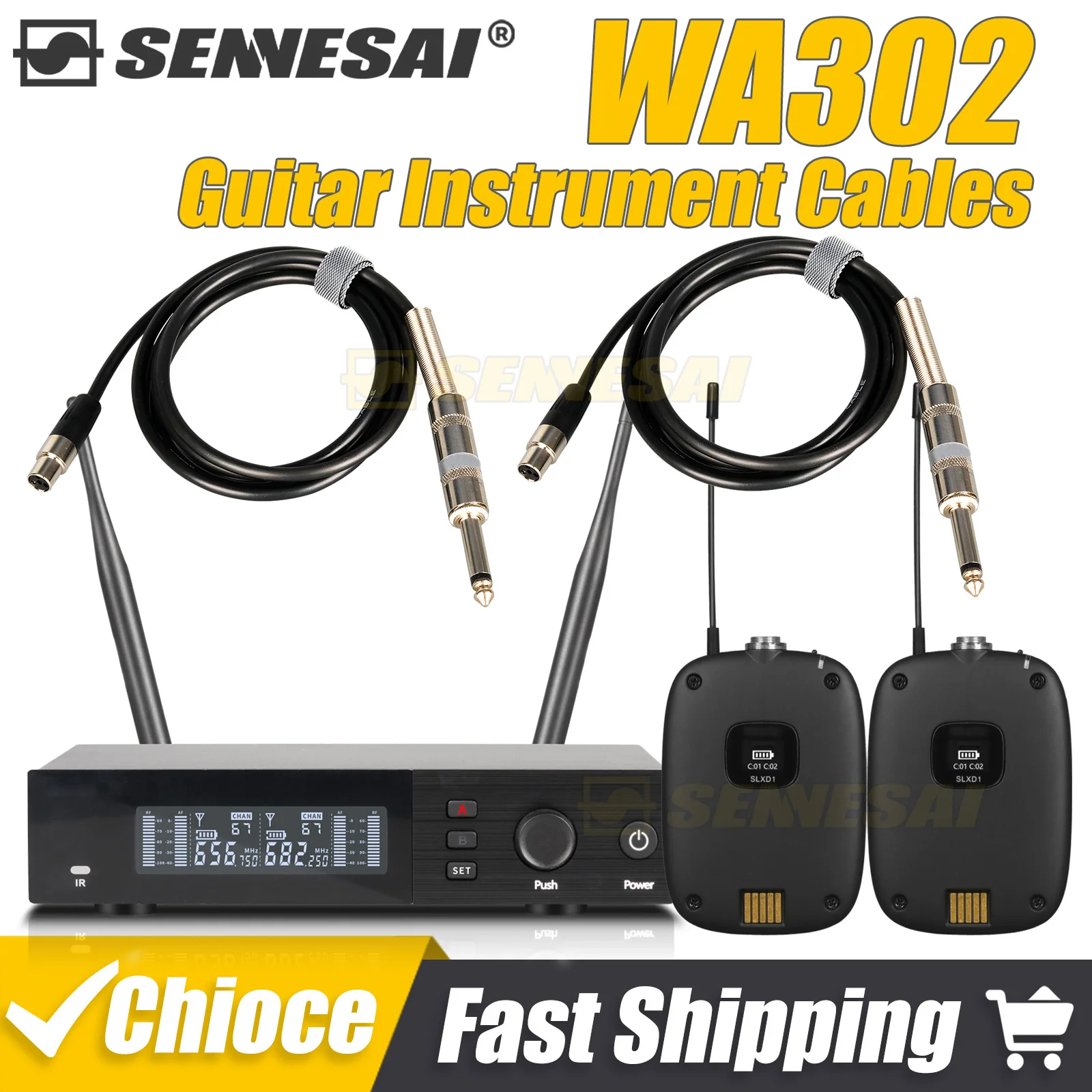 SENNESAI SLXD4 WA302 Instrument Cables Professional Dual Channel Guitar Bass Wireless System Transmitter And Receiver ,For Band