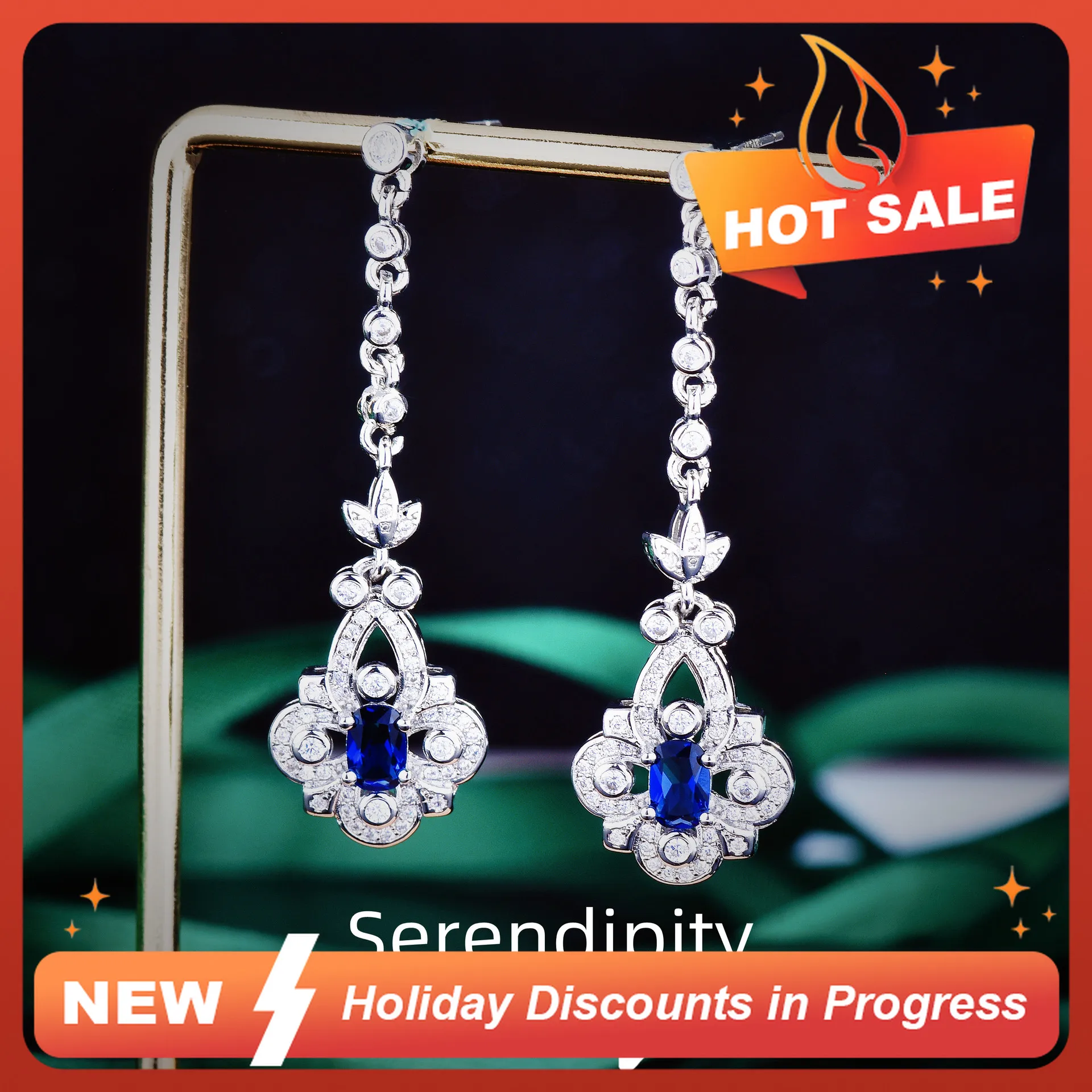 New Elegant Gemstone Drop Earrings for Women Luxury Imitation Sri Lankan Royal Sapphire Earrings Women's Fine Jewelry Gifts