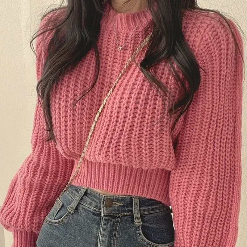 

Loose Vintage Harajuku Lantern Sleeve Womens Sweater Korean Autumn Winter Knitwear Soft Warm Tops Chic Solid Femme Pullover