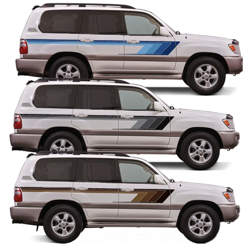 Retro Gradient Color Stripe Waist Line Decal Vinyl Graphics Blackout Precut Wrapping Kit for Land Cruiser 100 LC100 1998-2007