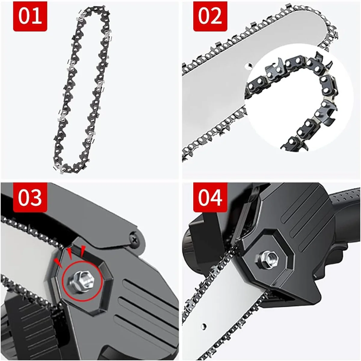 Catena per Mini motosega da 4 pezzi catena per sega guida da 4 pollici passo 1/4 LP, 28 sezioni per motosega portatile Protable elettrica