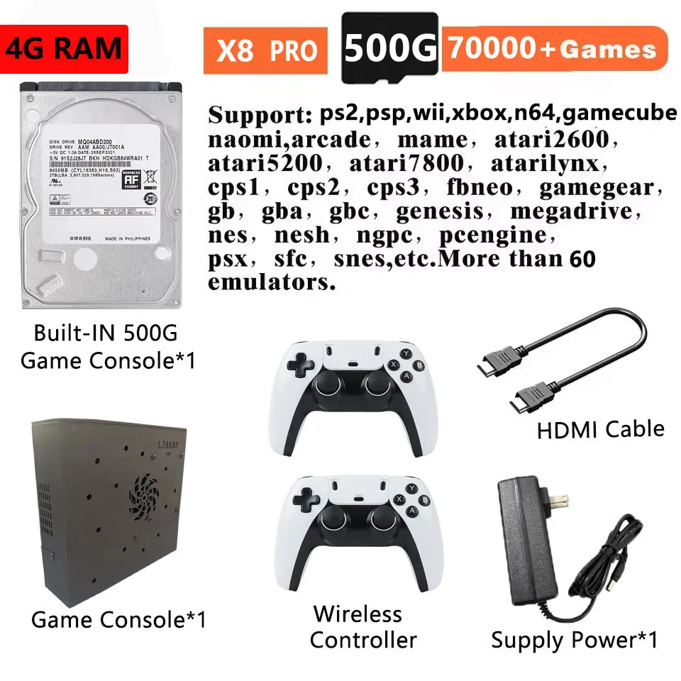 X88 Pro All-in-One Retro Gamesysteem 70000+ Spellen 60+ Emulators 500GB/1TB/2TB HDD met Dubbele Draadloze Controllers
