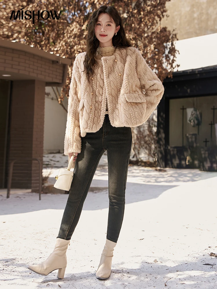 MISHOW Plush Faux Fur Coat Women Luxury Autumn Winter High Quality Lamb Wool Style Double Breasted Office Lady Jacket MXC58W0318