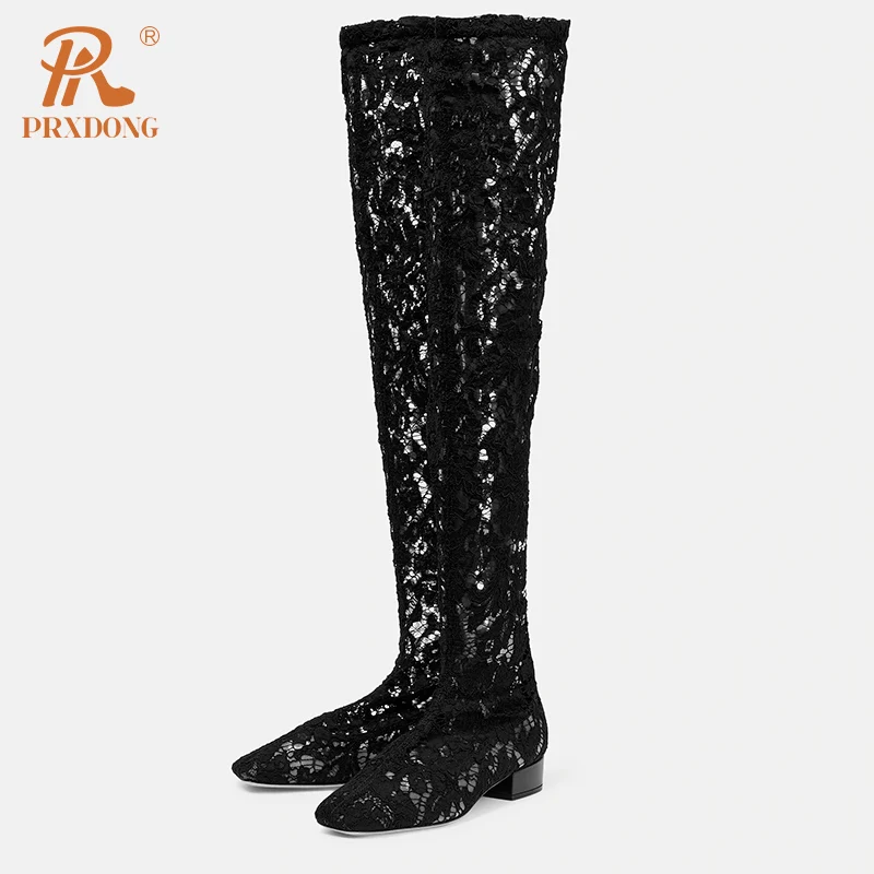 PRXDONG New Brand Spring Autumn Low Square Heel Round Toe Black Sexy Over The Knee Boots Big Size 34-43 Dress Party Casual Shoes