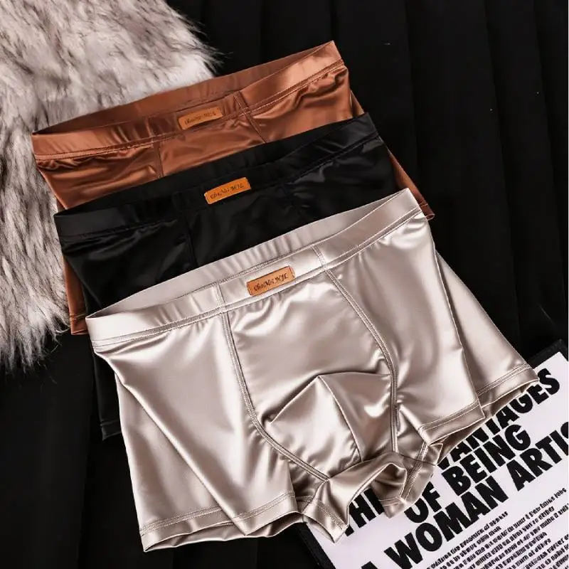 

3 pcs Boxer Shorts Men's Underwear Ice Silk Male Underpants Breathable Cool Solid Men's Panties Sexy Thin Underwear Wholesale