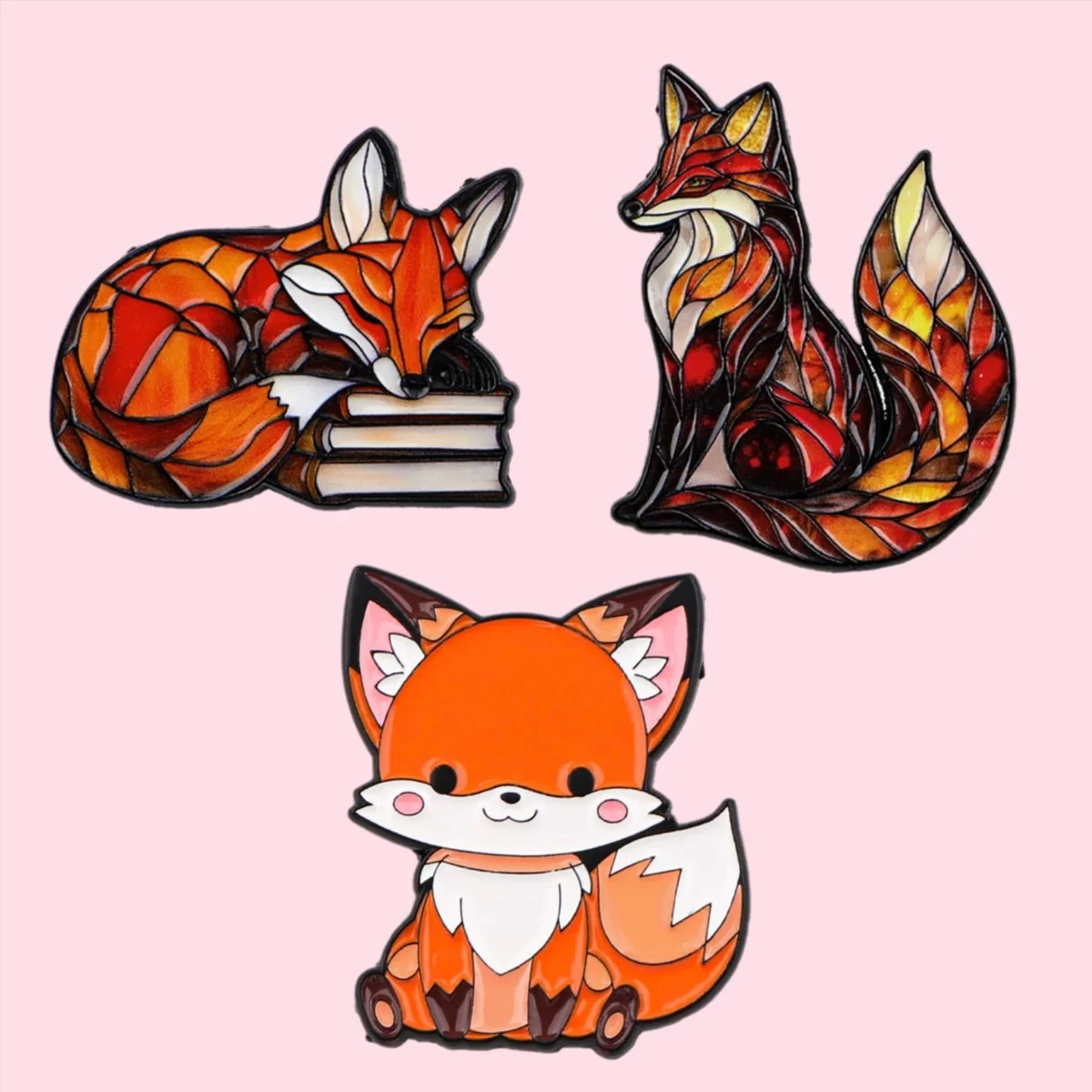 3pcs/Set Stained Glass Cute Fox Enamel Pin Brooches for Women Lapel Pins Badges on Backpack Clothing Accessories Jewelry Gifts