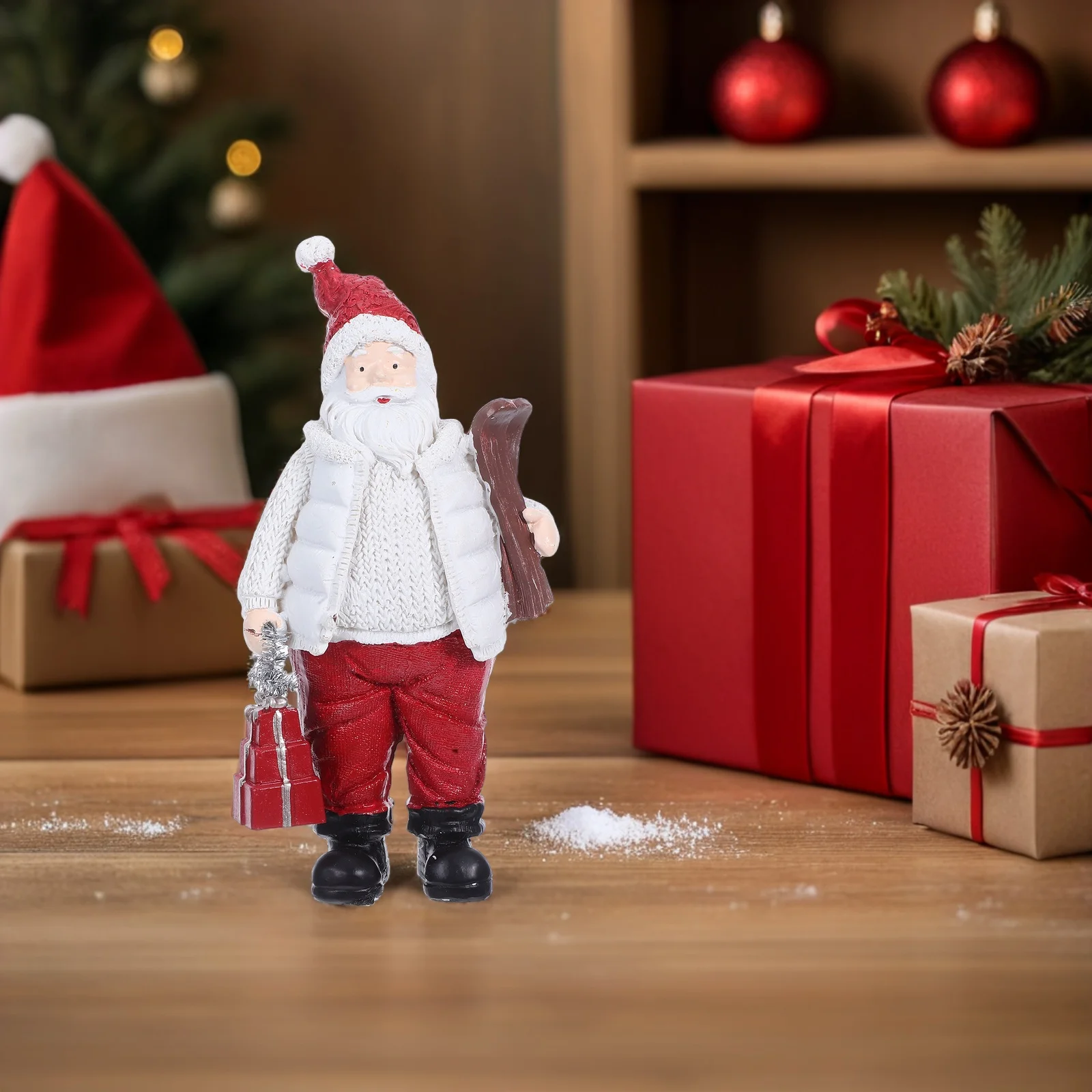 

Elegant Santa Claus Figurine Resin Christmas Ornament Holiday Decor Tabletop Statues Home Office Party Supplies