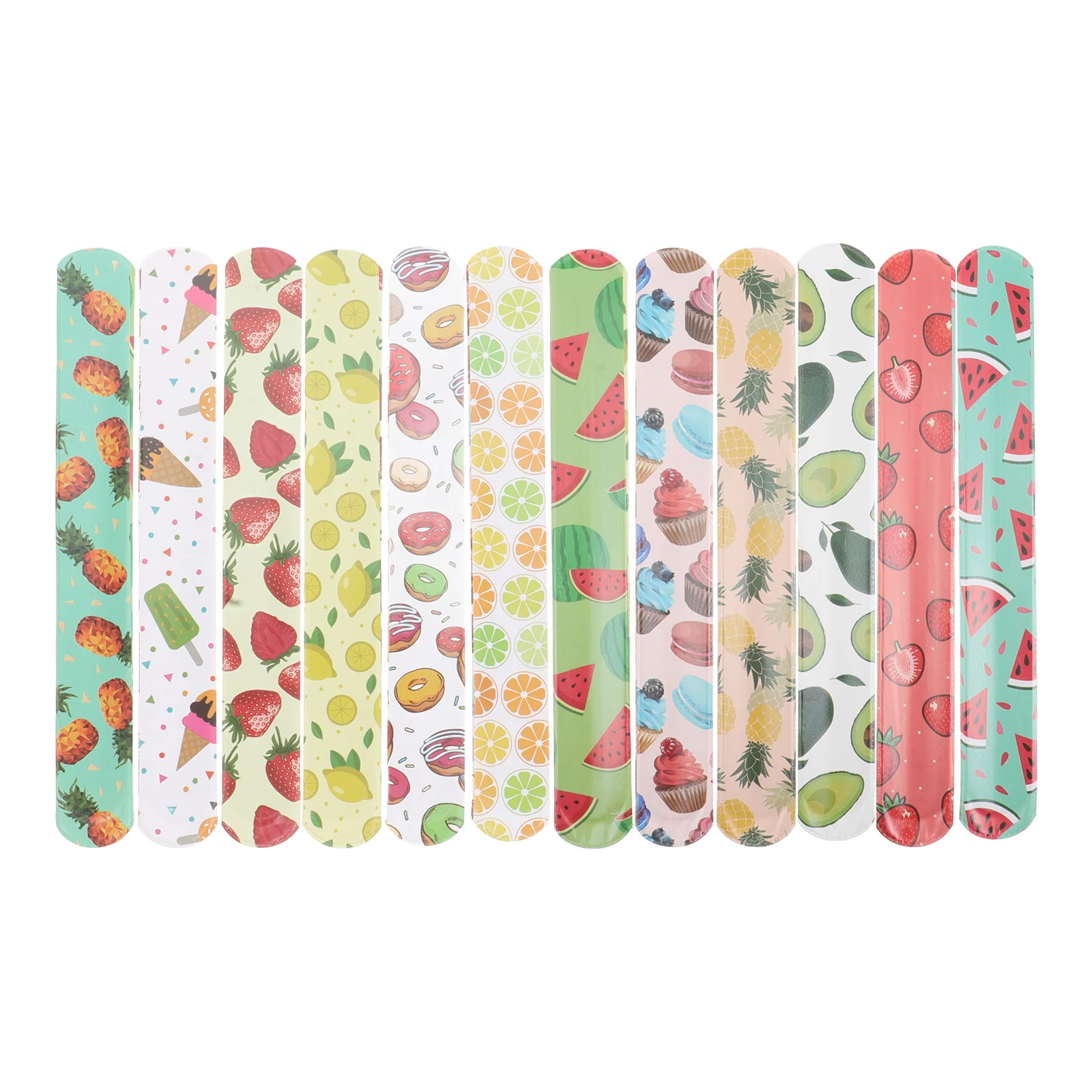 12 pièces Bracelets à claquettes Fruits motif Snap Bracelets été enfants fête cadeau Pvc Flexible étanche décoration pour téléphone eau