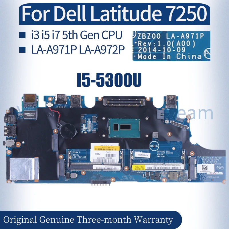 

For DELL Latitude 7250 E7250 Laptop Mainboard LA-A971P LA-A972P 0TPHC4 0G9CNK 02PVP8 I3 I5-5300U i7-5600U Notebook Motherboard