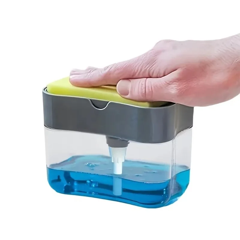 Household Kitchen 2 In 1 Pressing Soap Liquid Box, Easy To Replenish, Durable, For Sponge, Dish Cloth, Pot Brush, Black Grey