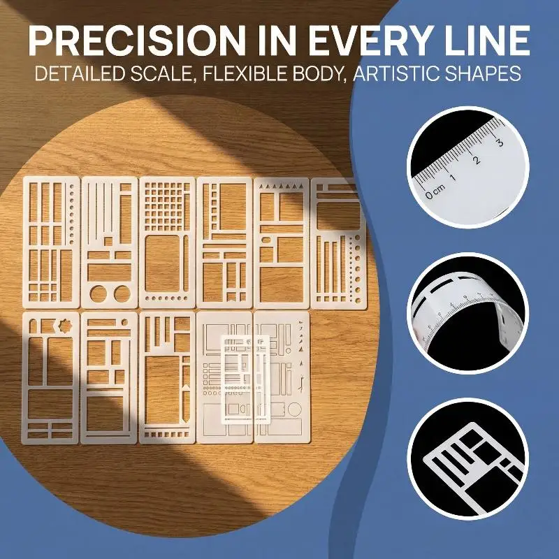 Handmade Record Template 3/9Pcs Flexible Stencils for DIY Scrapbooking Drawing Art School Cardmaking Projects