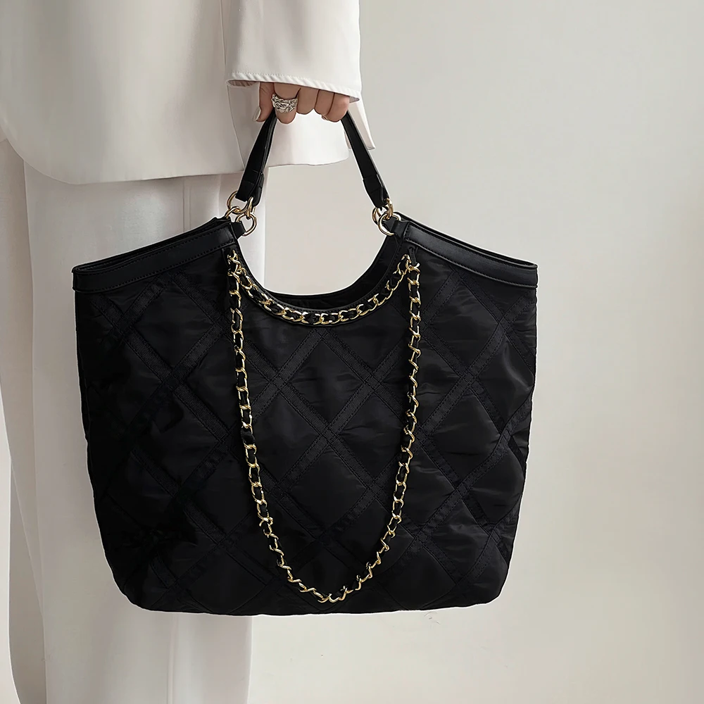 

Bla Gold Large Tote Bag Women's New 2025 Faion Single oulder Bag Soft Nylon Diamond Pattern Briti Sle Casual Crossb...