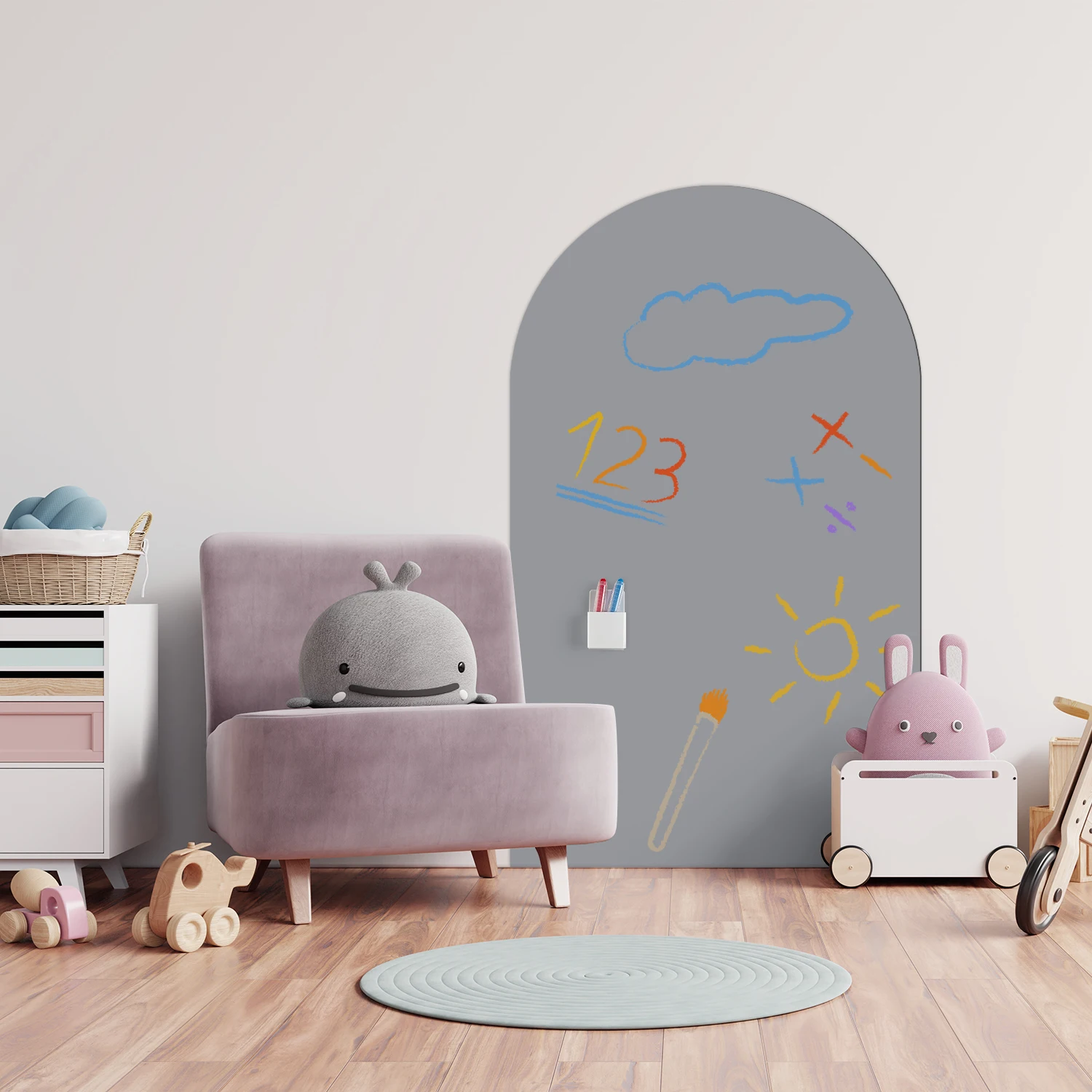 1 piece of arched decorative magnetic whiteboard wall sticker, simple gray semi-circular pattern, self-adhesive, easy to remove,