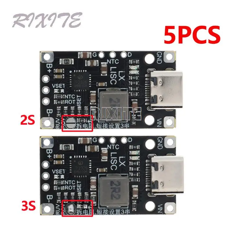 

5PCS High-power lithium battery pack Charging board 2S/3S BMS boost quick charge /3.7V polymer/UAV charging module Type-C USB