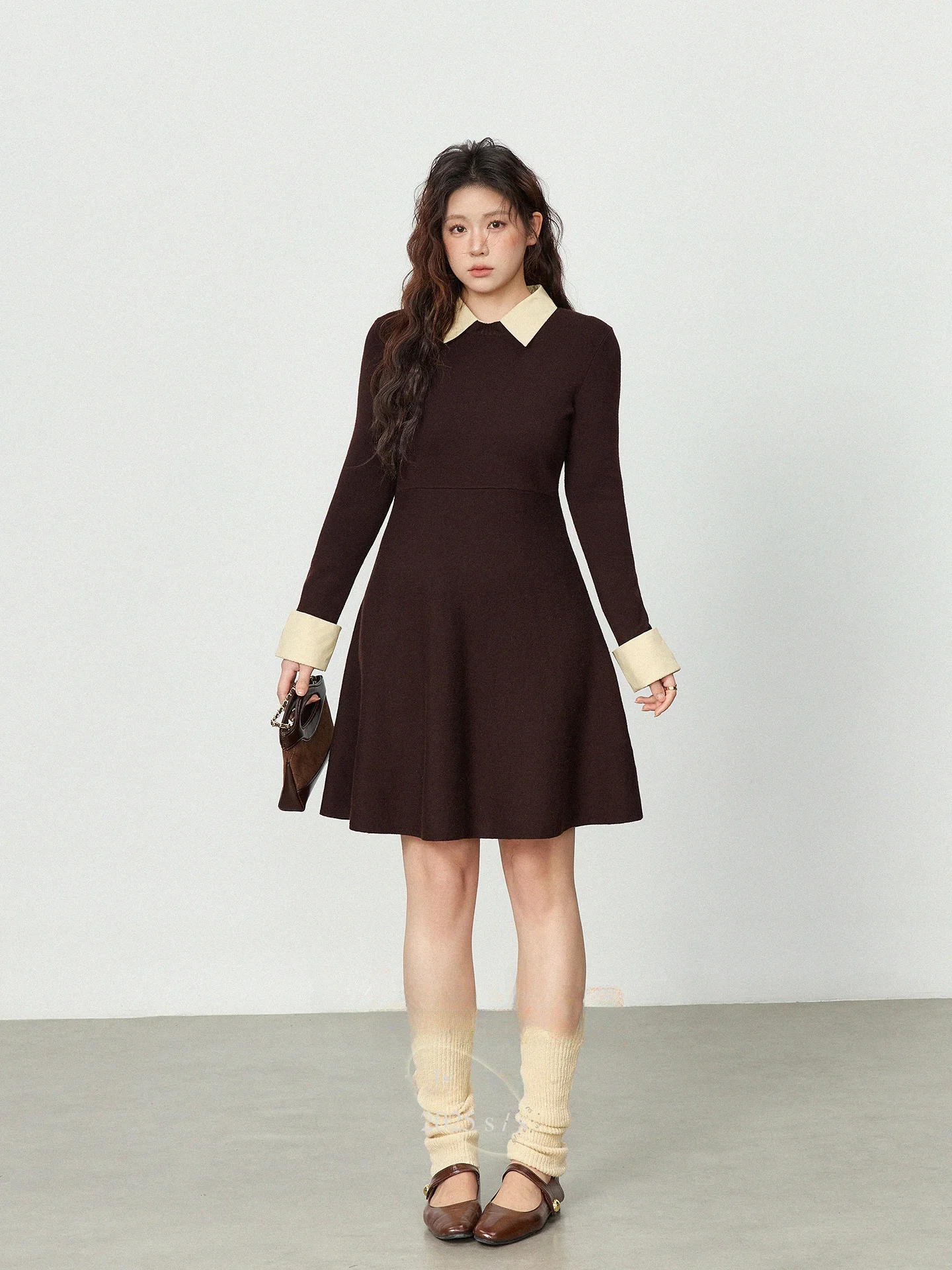 

Женское платье больших размеров в винтажном стиле Хепберн с воротником-стойкой, приталенное, свободного кроя, с длинными рукавами, корейская версия