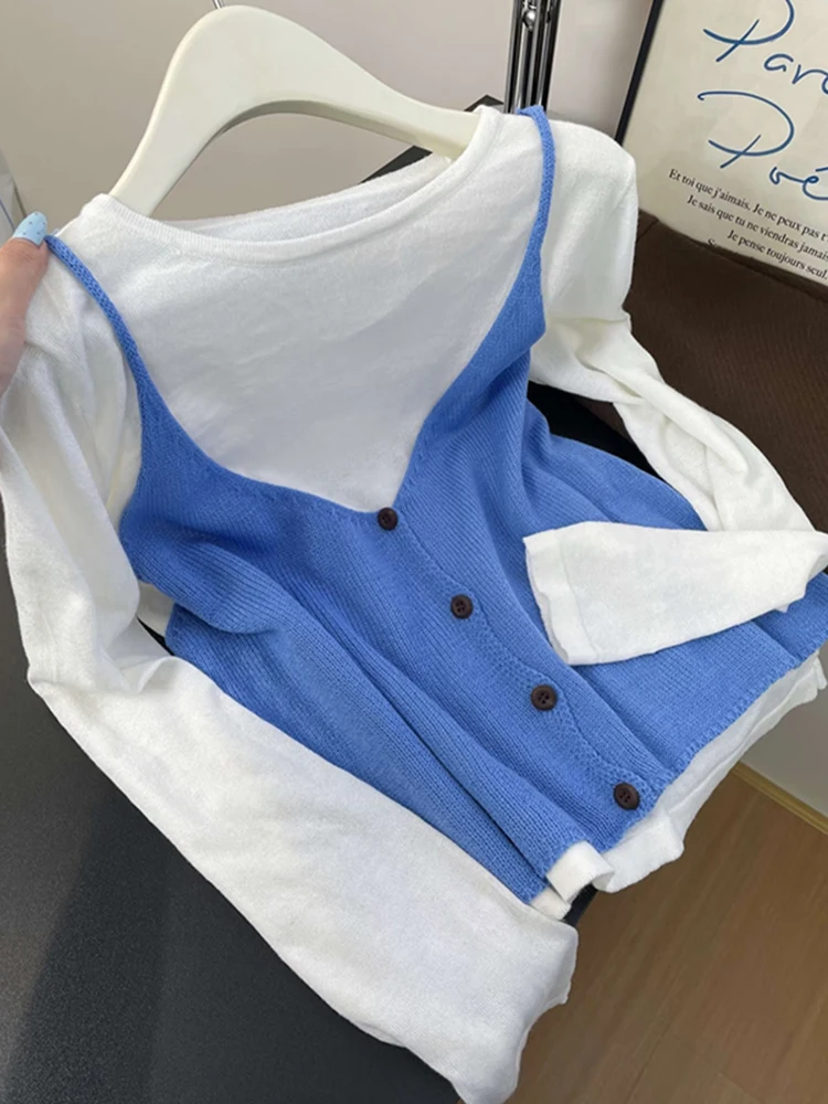 

Blue Knitted Long Sve Women's Cardigan Button Slim Fit Versatile Top Spring Autumn Winter New Sle Knitted Open Front Coat