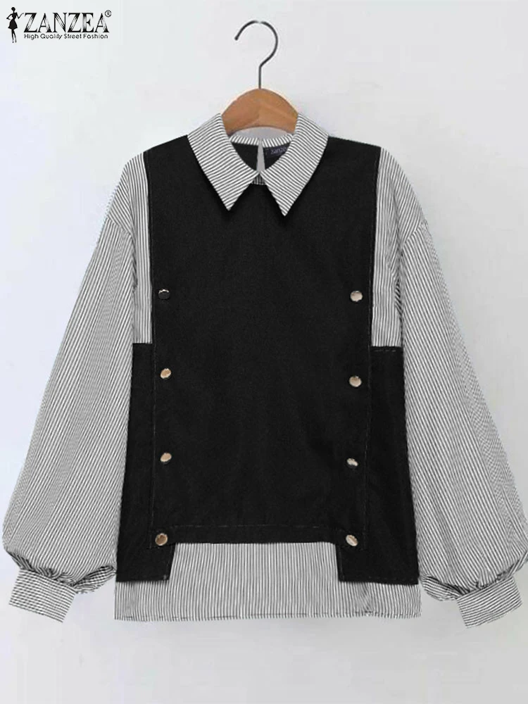 

Женские толстовки ZANZEA, праздничный осенний пуловер, модные топы в полоску с длинным рукавом, повседневные свободные блузки на пуговицах