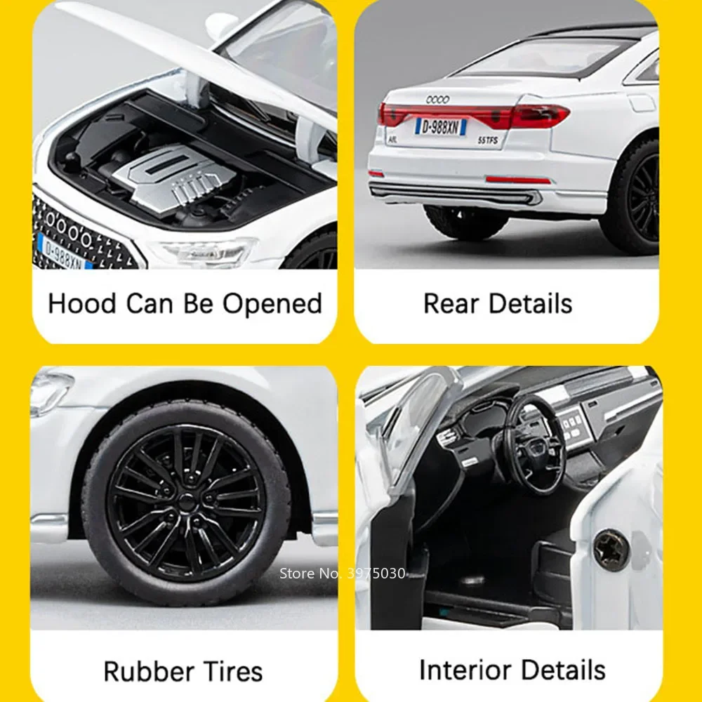 1:32 Scale A8 RS7 Cars Toy Alloy Diecast Models Light Music Model Car Rubber Tires Wheel Pull Back Vehicle Boys Collection Gift