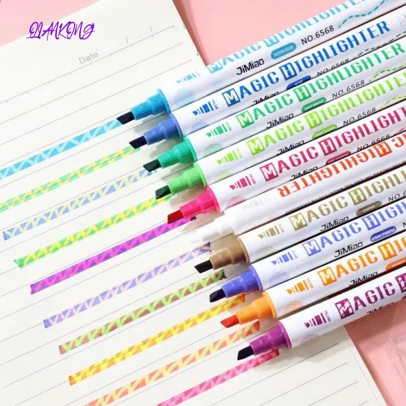 

Magic Color-changing Marker Pen 12 Colors Girls Hand Painted Note Discoloration Pen Double-headed Highlighter korean stationery