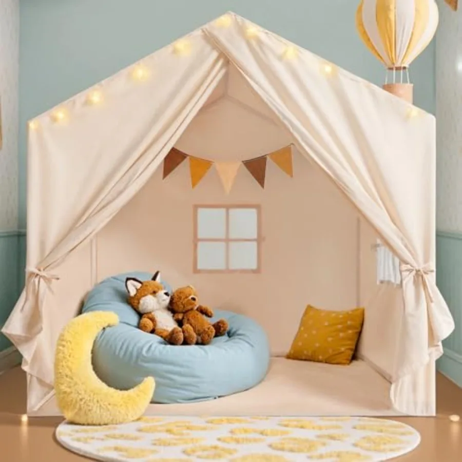 

Tent, Play Tent with Star Lights, Large Play Tents with 2 Windows, Playhouse Indoor and Outdoor, Reading Nook, Christmas Toddle