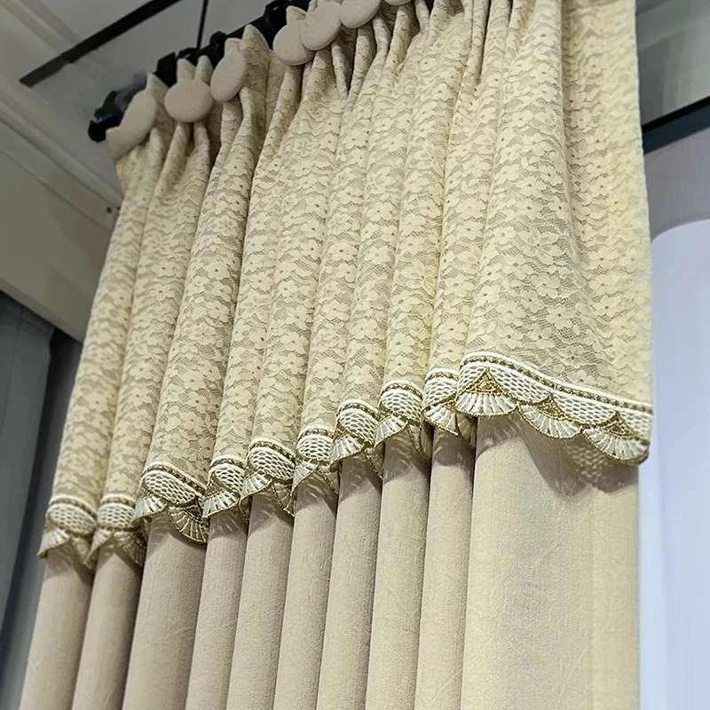 Modern Minimalist Lace Blackout Curtain for Living Room Bedroom Chenille Custom Made with Decorative Curtain Head Window Drapes