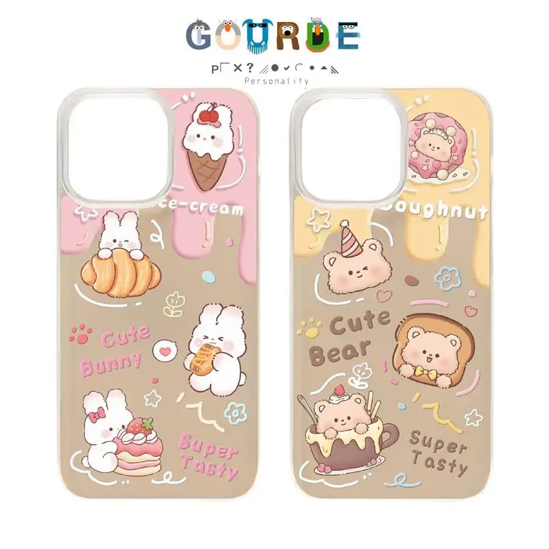 

Gourde Cute Rabbit Bread Bear pattern Phone Case for Iphone 16 15 14 12 13 11 Pro Max IP 7 8 Plus Iphon X XS XR Xs Max