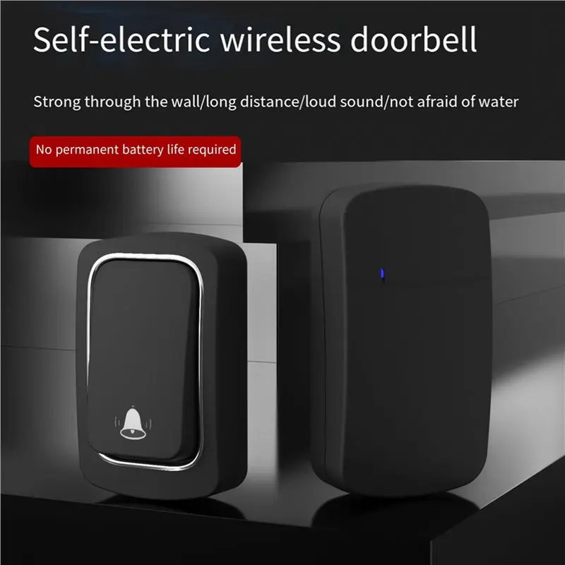2X Self Powered Wireless Doorbell No Battery Waterproof Door Bell Chime Ring Elderly Caller Home Security Device EU PLUG-ELEC