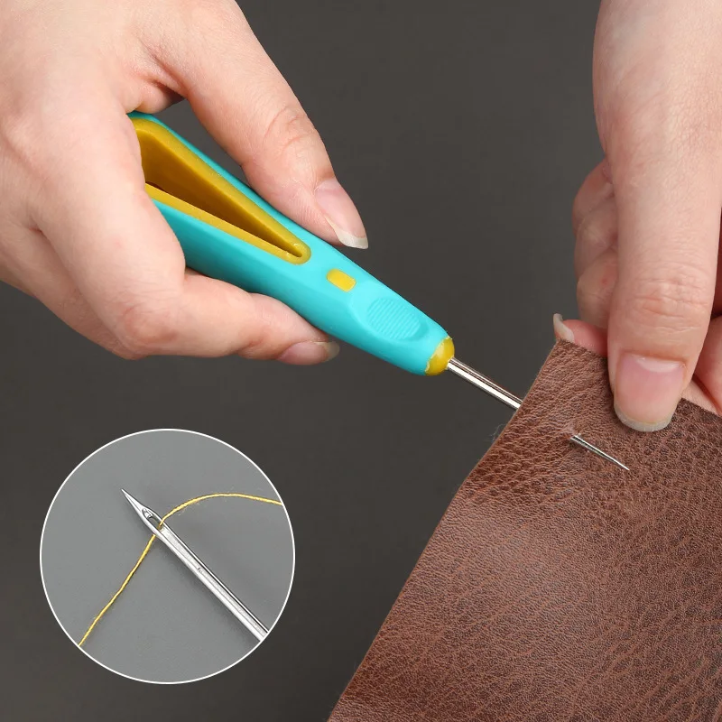 Awl Leather Punching Plastics Wooden Handle Awl Sewing Stitching Punch Needle For DIY Handmade Needlework Shoes Bag Repair Tools